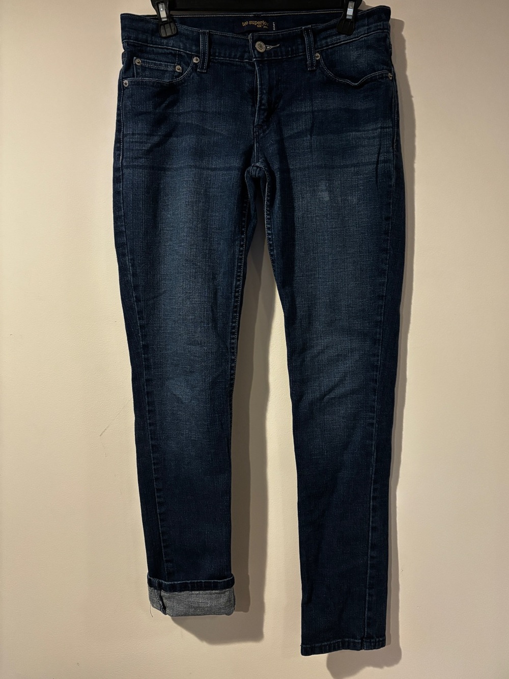 Levi's 524 Too Superlow Blue Medium Wash Skinny Jeans Button Zip Size 9